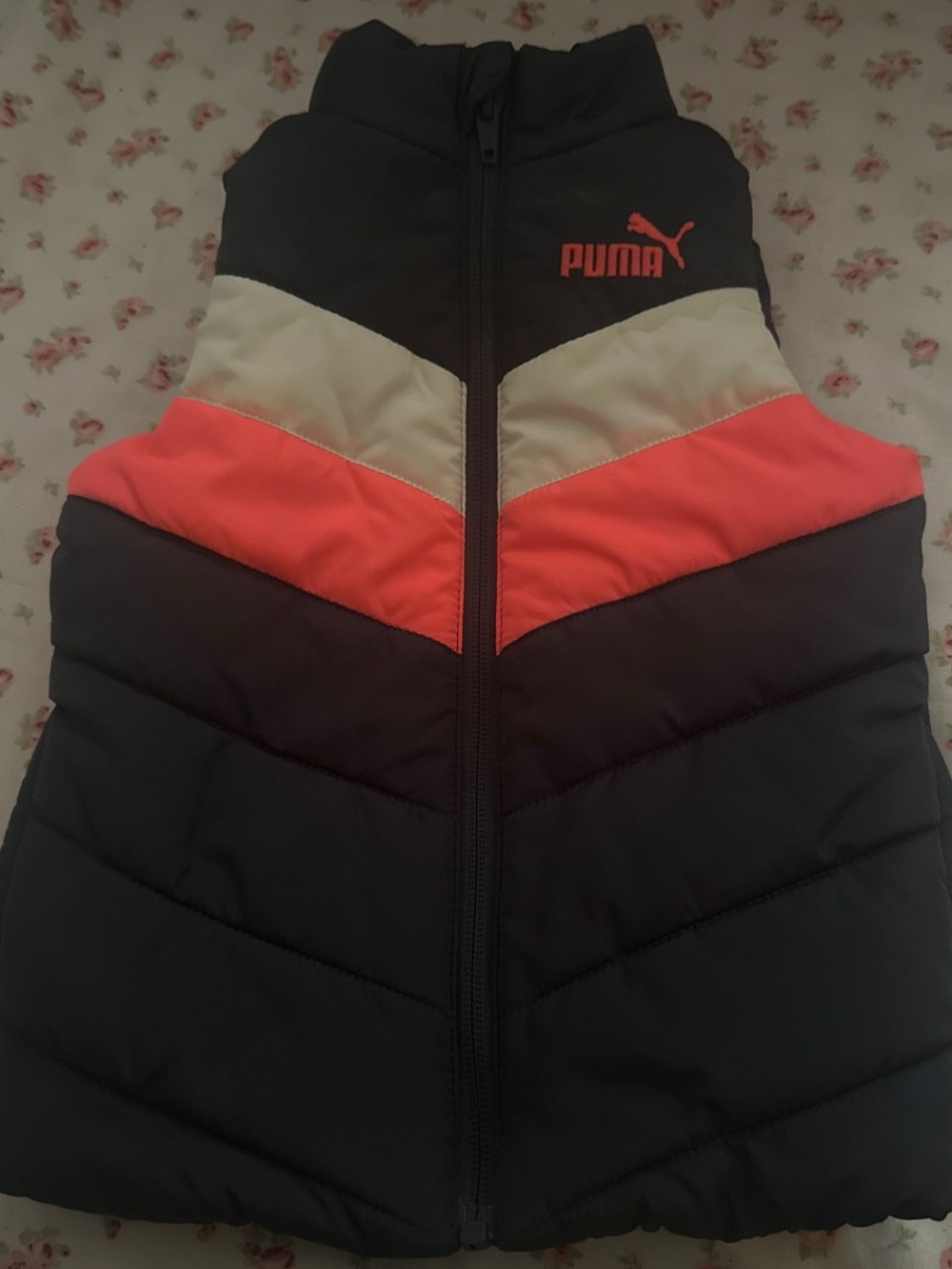 Puma Black Vest with Coral and Cream Chevron Panels